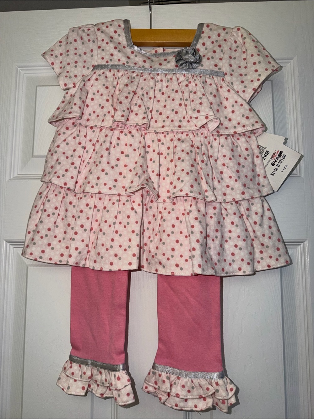 NWT Hartstrings Baby Set 24M Pink Polka Dot Ruffle Tunic + Leggings B70100 $42